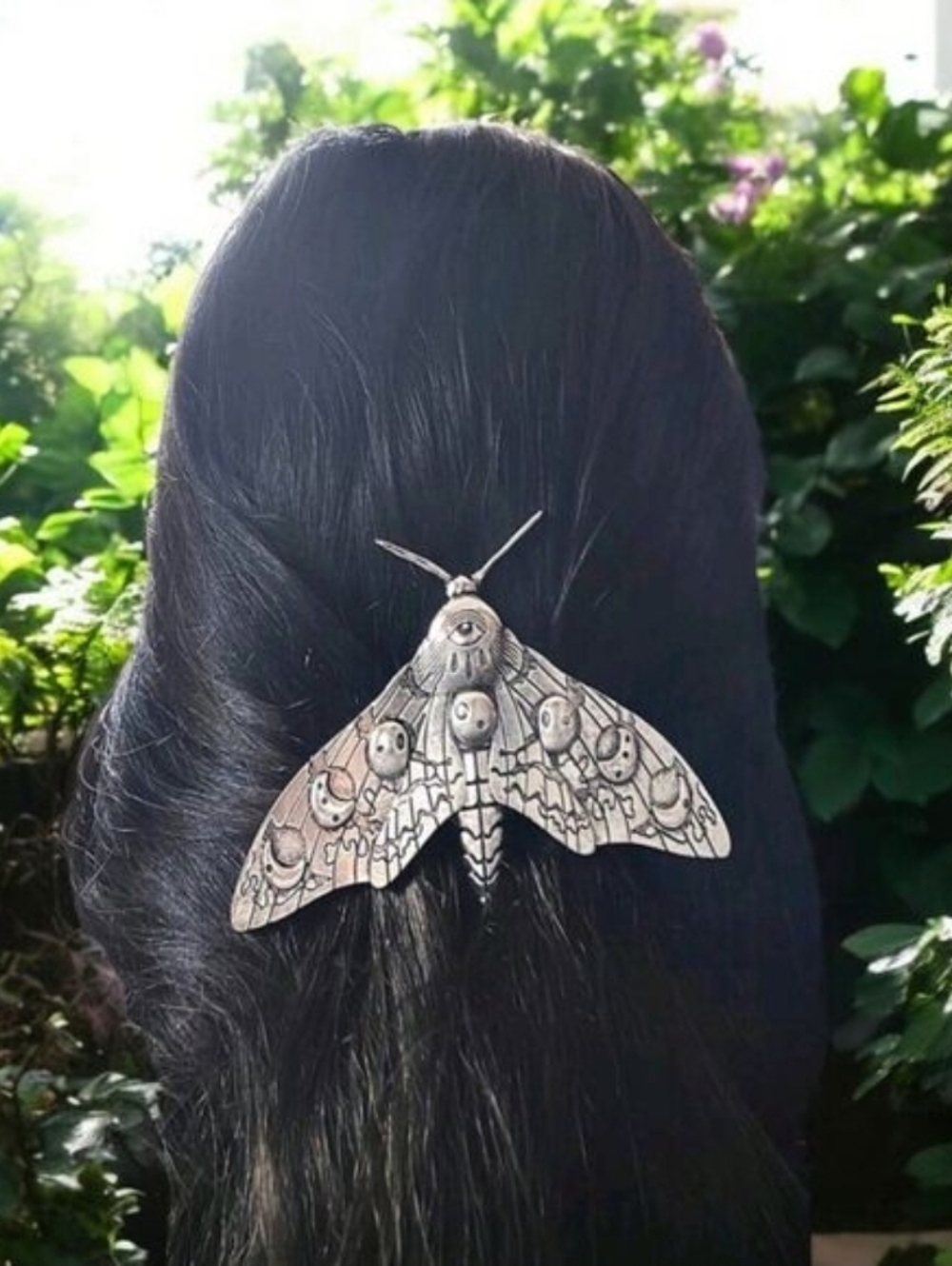 Luna Moth Hair Clip Gothic Silver Hair Accessory Retro Barrette Celestial Witchy - Picture 2 of 6